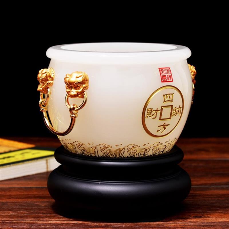 琉璃玉聚宝盆摆件店铺公司开业乔迁礼品家居酒柜装饰品办公桌摆设