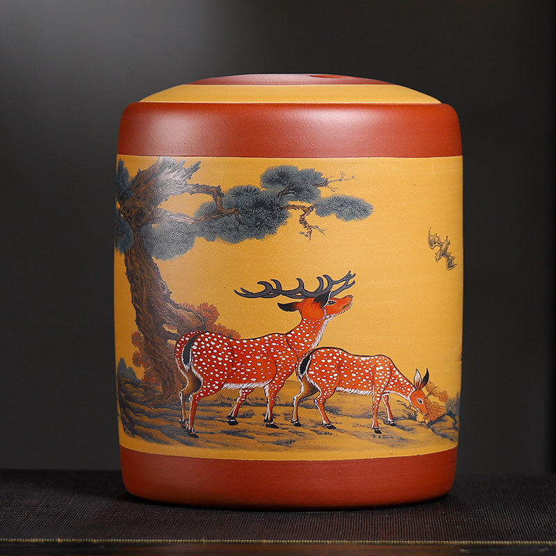 高档原矿紫砂茶叶罐大号普洱白茶收藏密封罐手工十二饼装保存茶缸