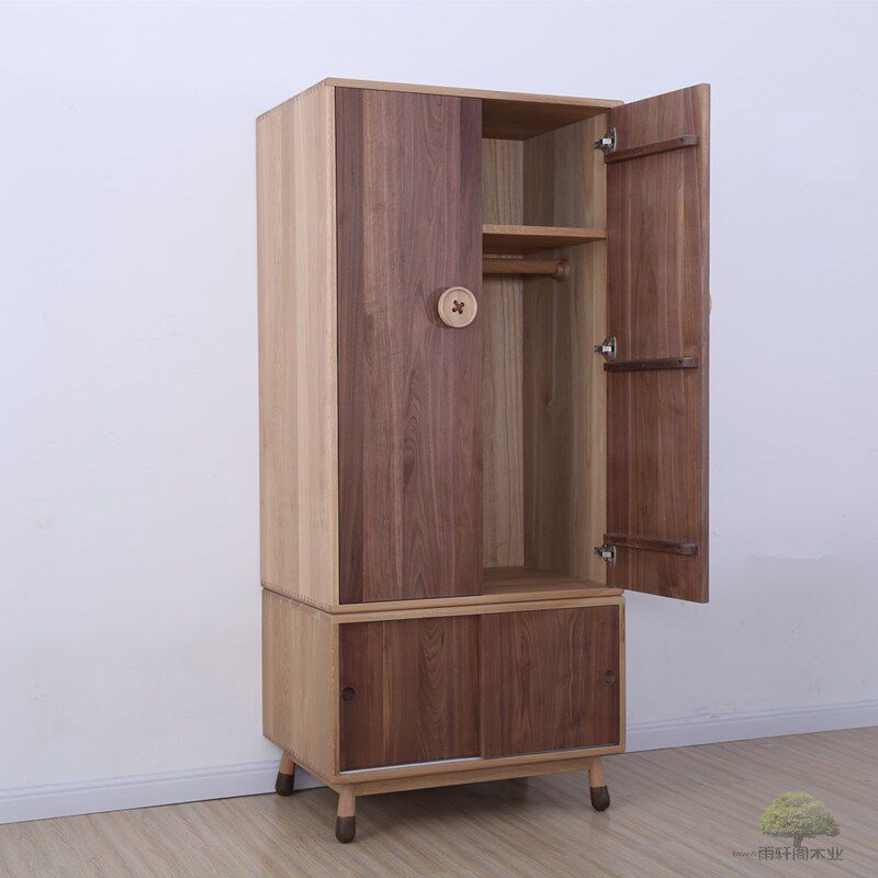 雨轩阁钮扣衣柜丨北欧全实木白蜡白橡黑胡桃创意儿童衣柜卧室家俱