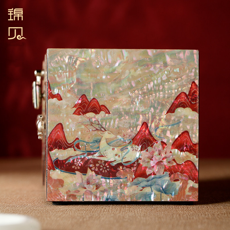 锦贝螺钿漆器首饰盒多功能收纳盒手饰品项链戒指手镯盒结婚礼物