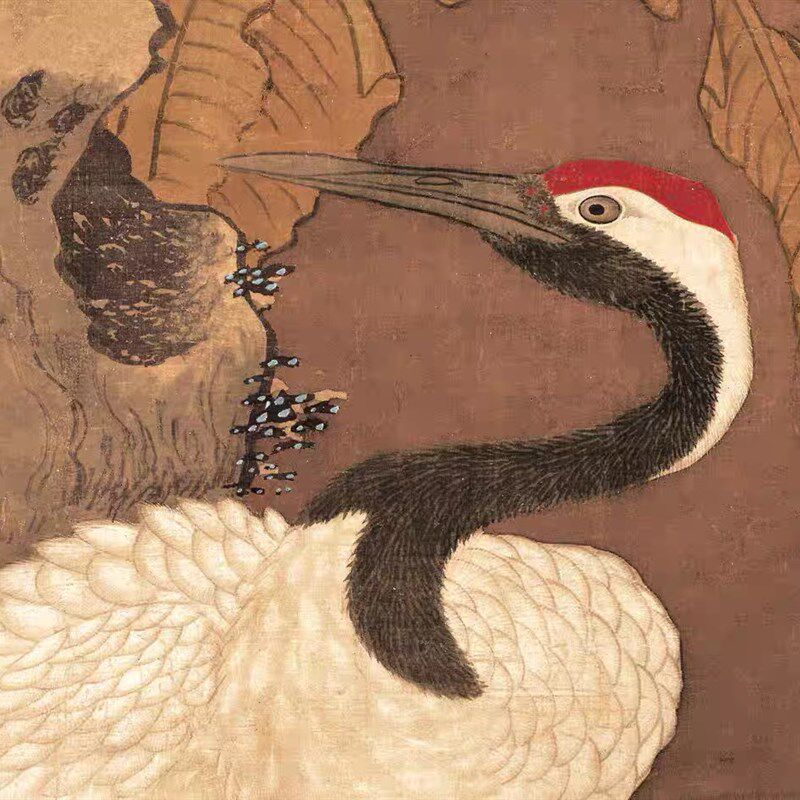 明吕纪蕉岩鹤立图国画仙鹤祝寿装饰微喷复制临摹画心院体工笔画稿