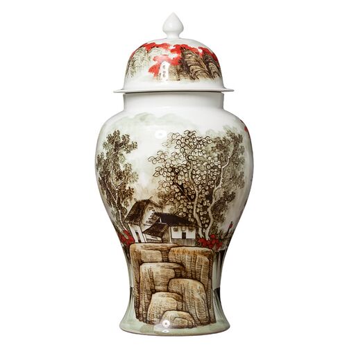 景德镇陶瓷花瓶中式手绘将军罐仿古瓷器客厅桌面装饰摆件瓷瓶大号