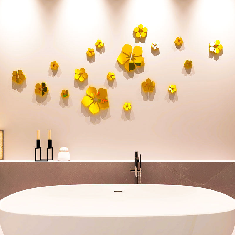 沙发墙3d立体花瓣贴亚克力镜面墙贴画自粘浴室卧室床头墙面装饰品