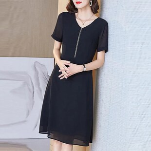 胖mm大码女装连衣裙2024新款遮肚子显瘦胖妹妹中长款短袖裙子夏天