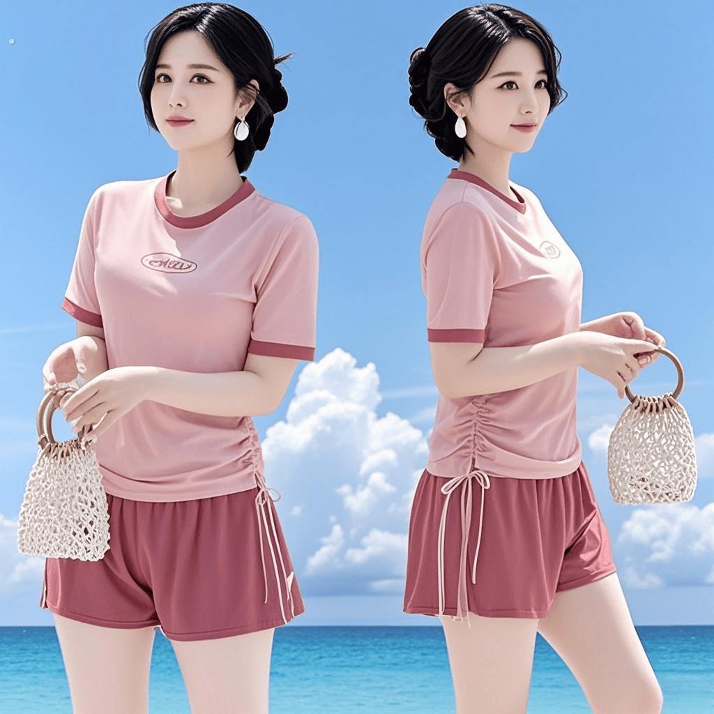泳衣女中年妈妈两件式女士成人保守中老年宽松加肥加大游泳装泡温