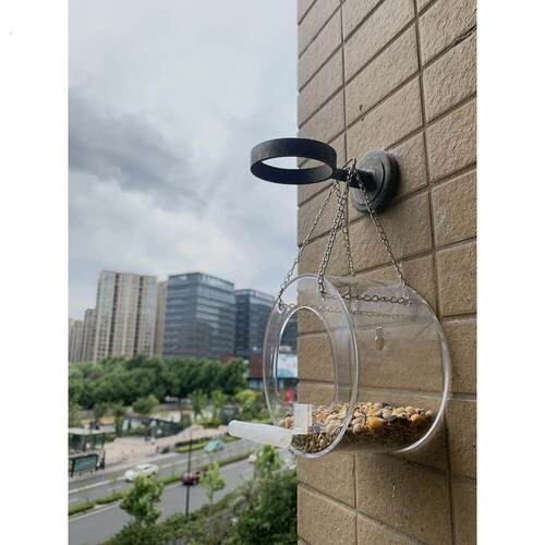 喂鸟器窗户吸窗带吸盘阳台引鸟布施防雨悬挂式压克力鸟笼鸟食盒