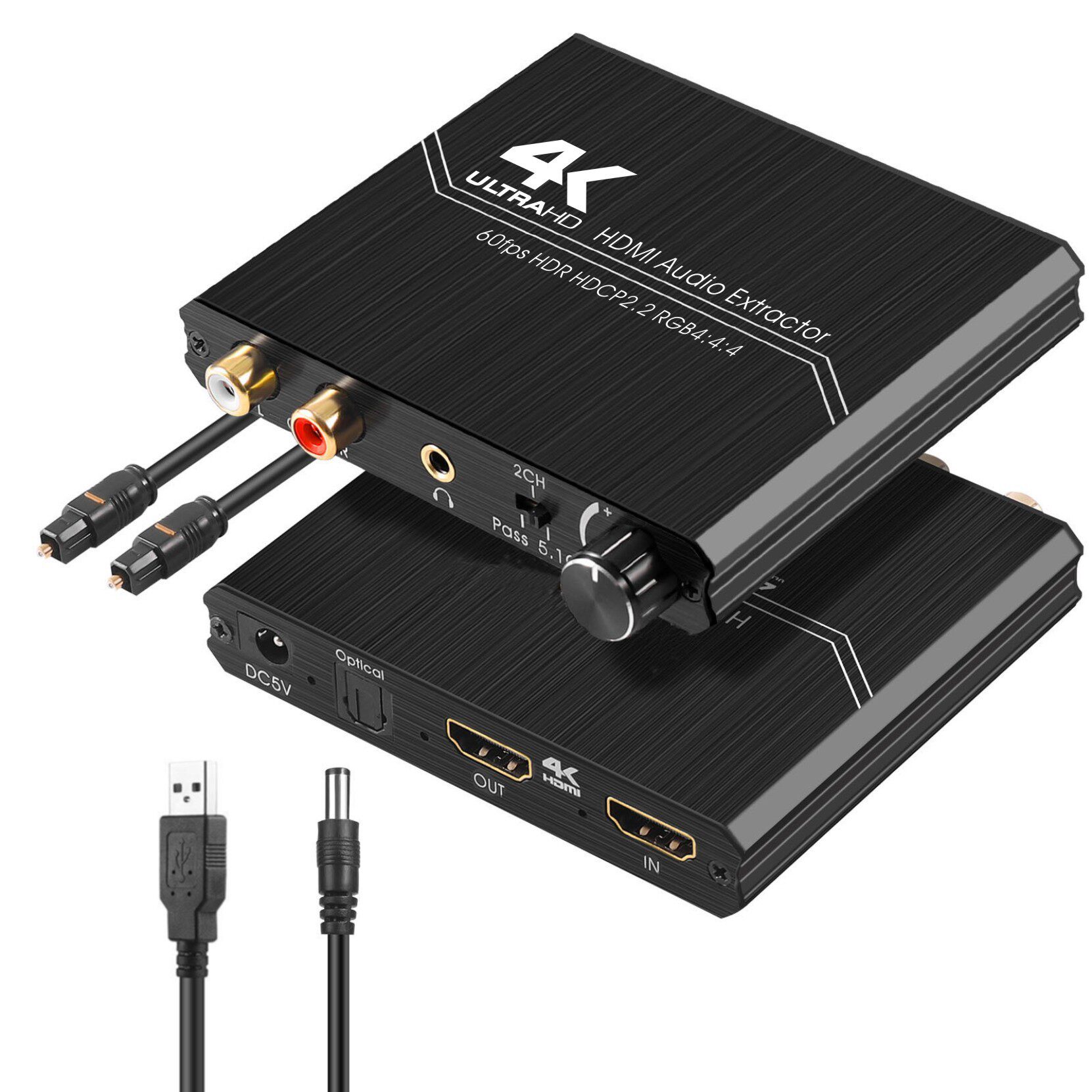 HDMI2.0音频提取器支持R/L输出和音量控制YUV 4K/60Hz音频分离器