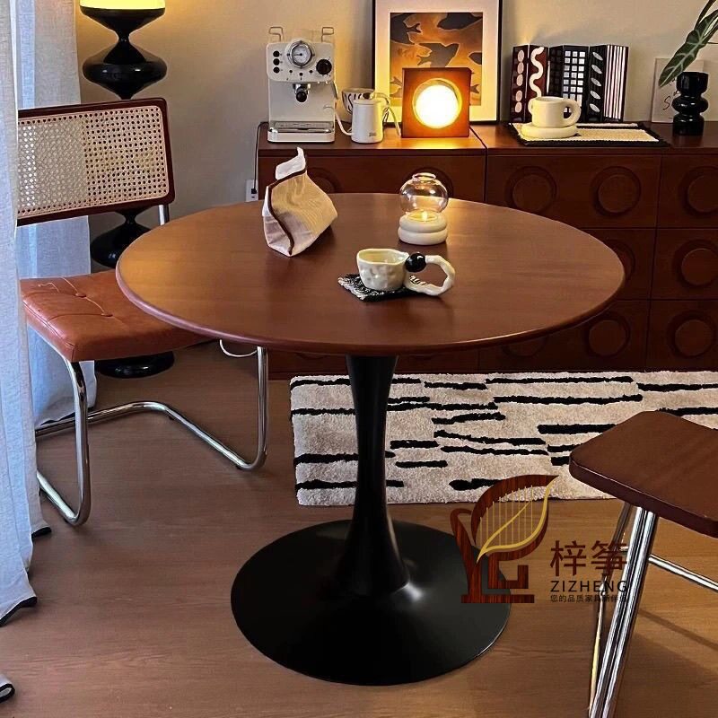 轻奢郁金香圆形咖啡桌控制台餐桌小户型茶几实木高密度刨花板E1级
