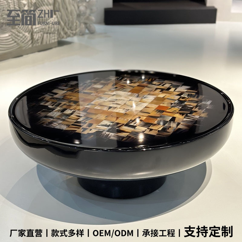 创意设计师马赛克方圆形茶几艺术手绘彩色彩绘咖啡桌岩板石头茶台
