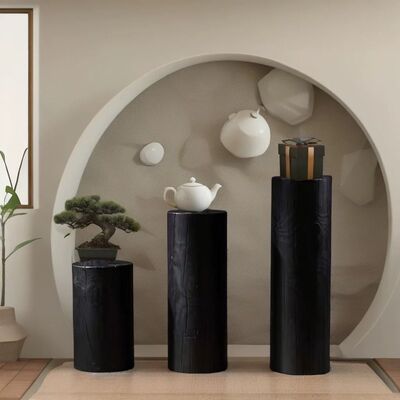 圆形原木碳化实木墩黑色底座
