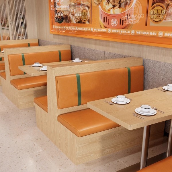 餐厅卡座沙发商用饭店快餐店小吃汉堡店糖水铺靠墙餐饮店桌椅组合图片