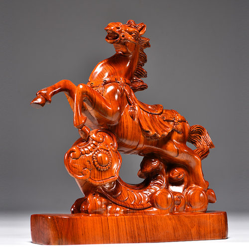 花梨木雕马到成功摆件实木质十二生肖马家居客厅办公室装饰工艺品