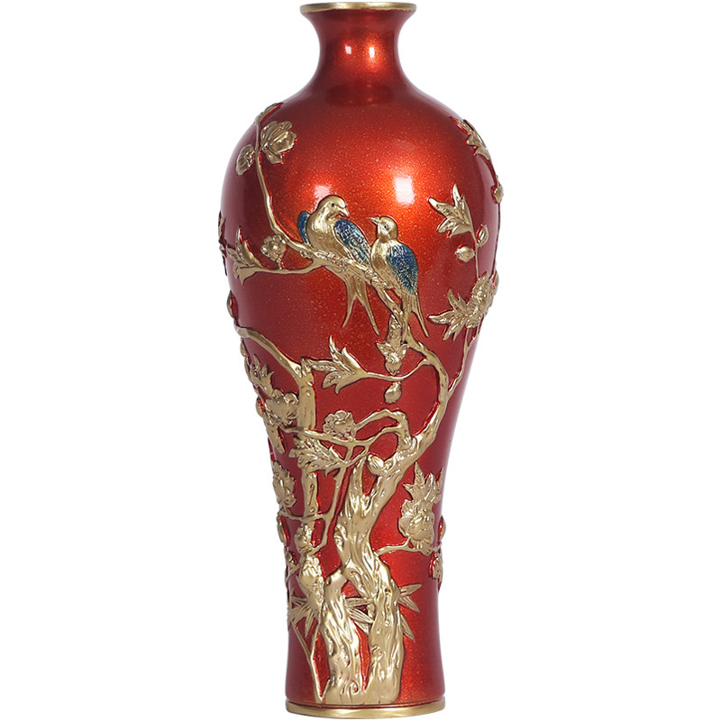铜欣祥 彩铜喜鹊花瓶摆件家居装饰品客厅玄关工艺品实用花瓶摆设