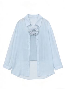 【爆米花专享】三件套慵懒薄款宽松长袖衬衣设计感上衣3013