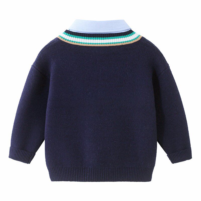 男童假两件毛衣外套学院风2025春季儿童衬衣领套头针织衫8118