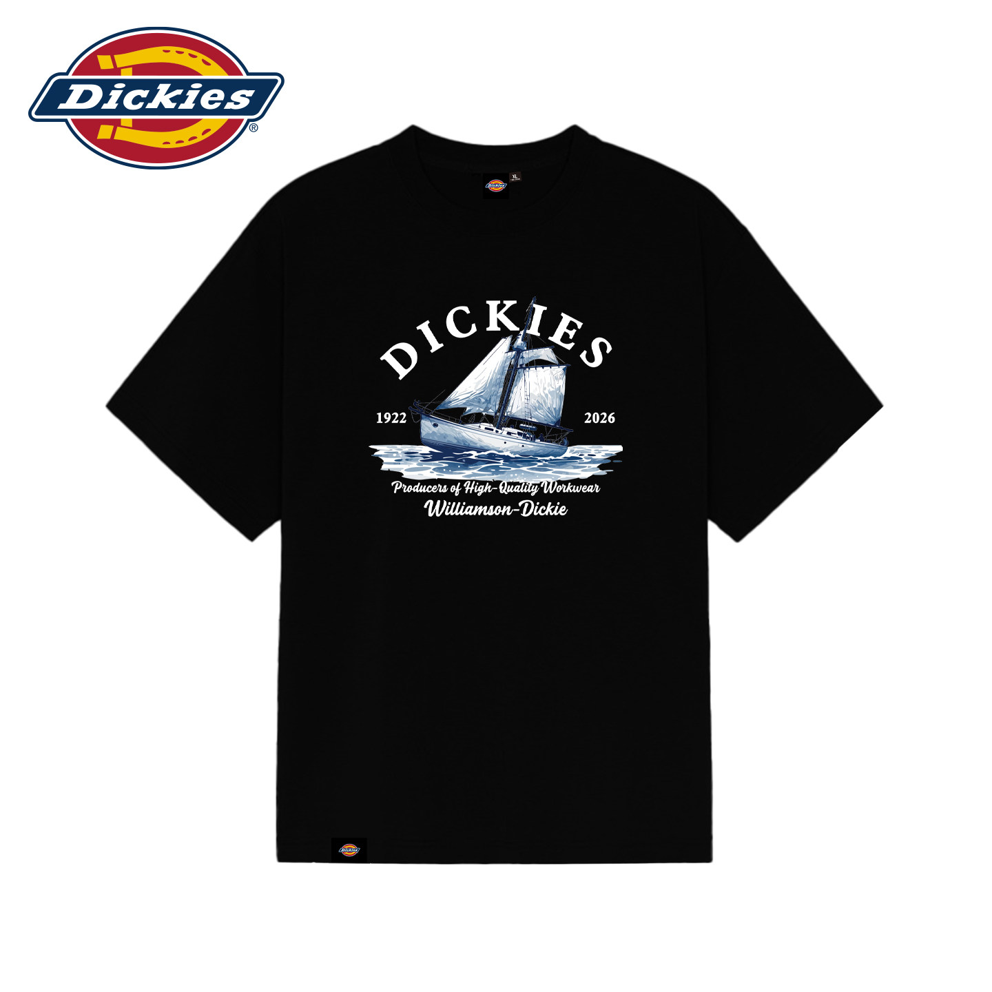 Dickies复古航海帆船印花短袖T恤男女同款圆领宽松型夏季休闲上衣