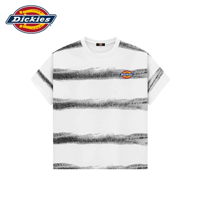 Dickies美式做旧水彩条纹短袖T恤男女同款夏季宽松型纯棉休闲上衣