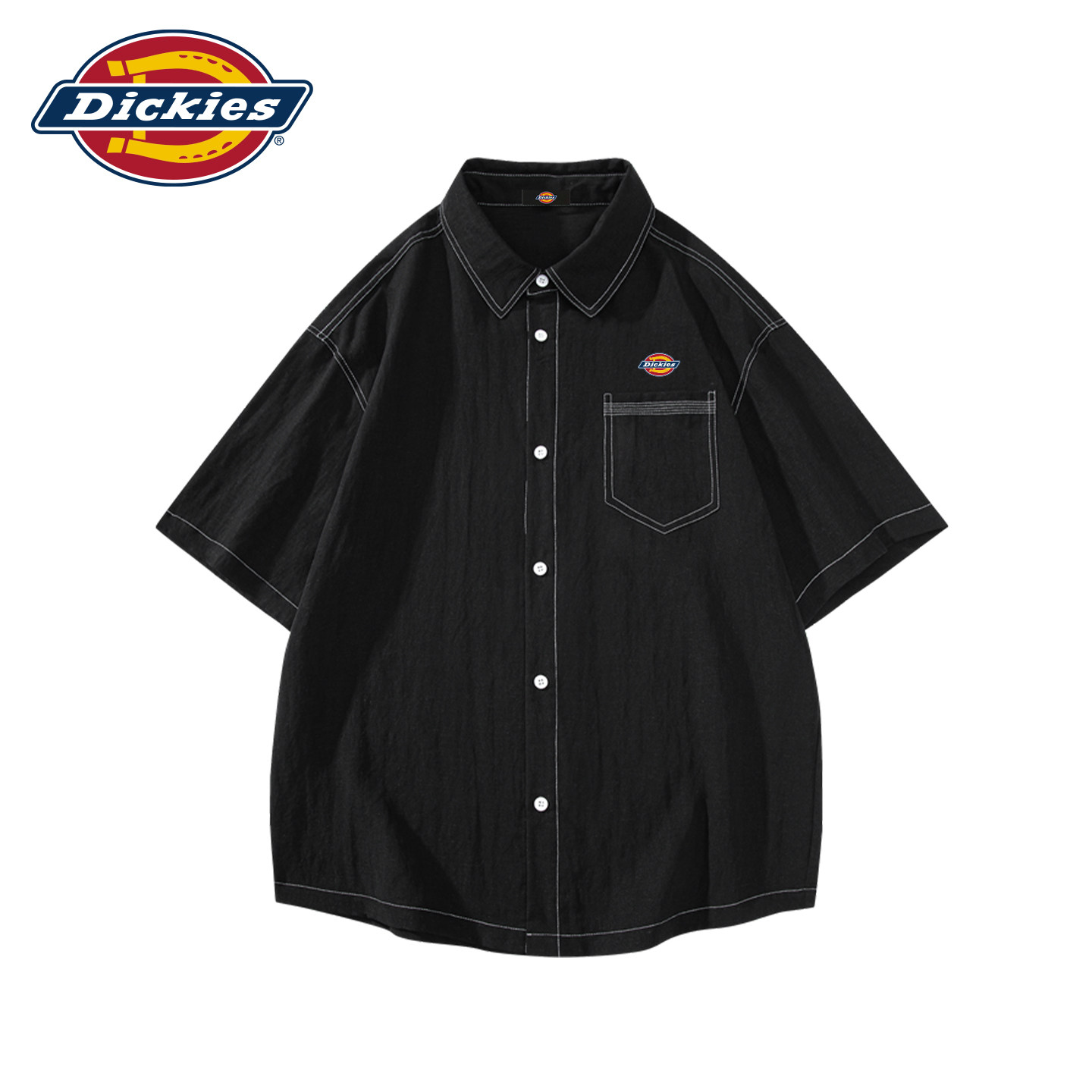 Dickies经典logo小标短袖衬衫男女同款宽松百搭夏季工装休闲上衣