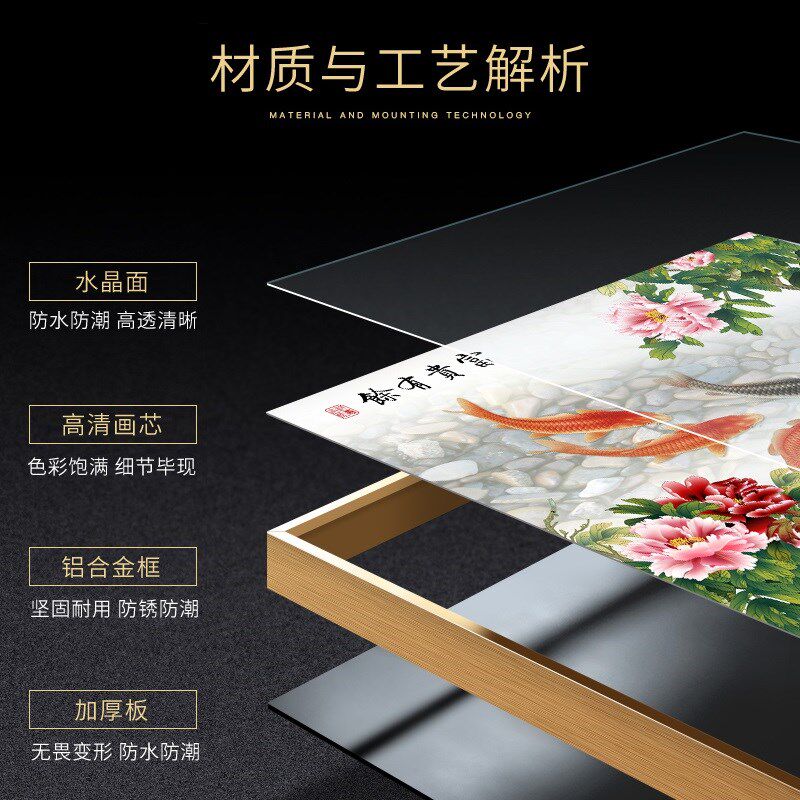 富贵有余牡丹九鱼图挂画招财客厅墙壁画进门玄关装饰画餐厅新中式