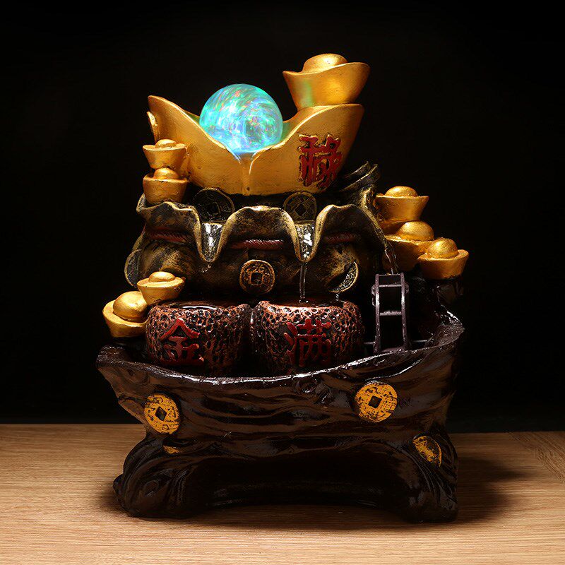 金盆满钵福禄一身元宝聚宝盆水轮家居流水摆件吉祥礼品