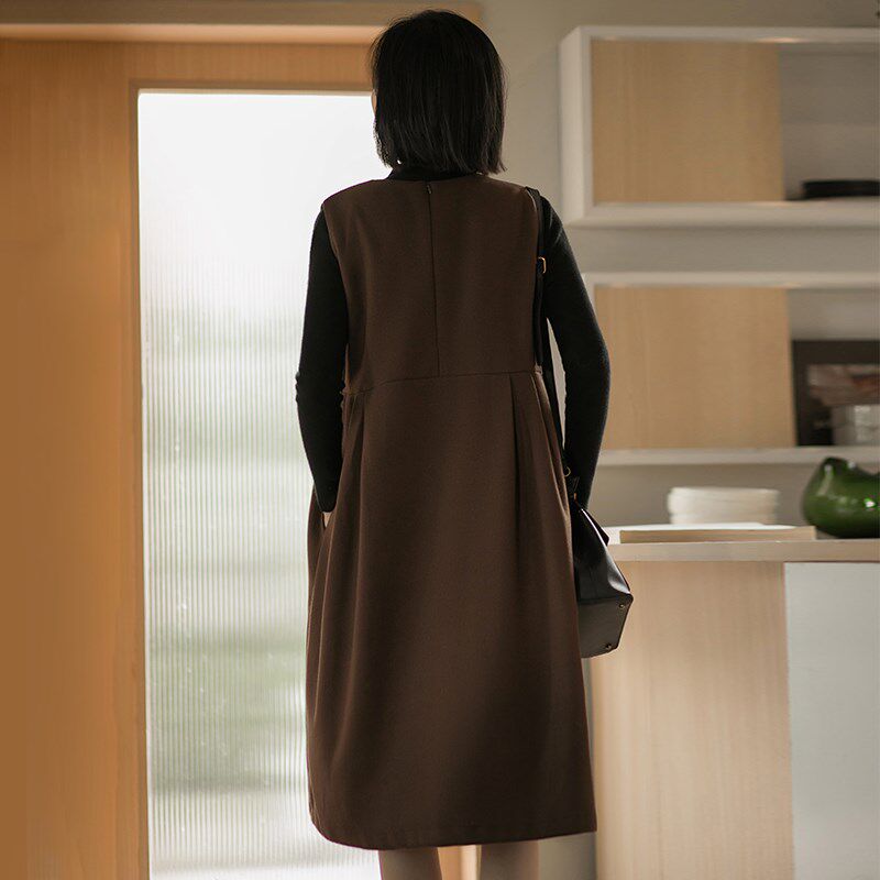 无谓2024秋季女装新款打底裙背心裙毛呢无袖连身裙气质裙子连衣裙