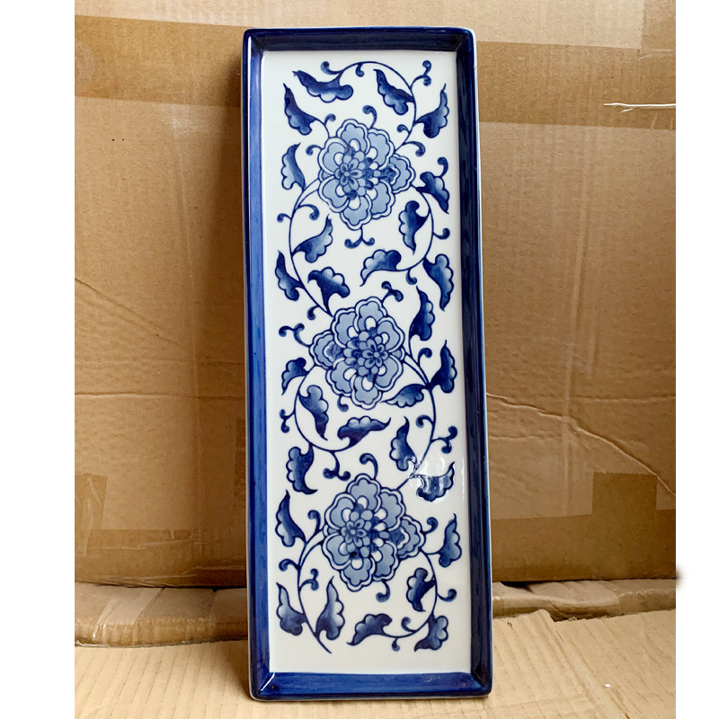 陶瓷摆件工艺品新中式家居长方形盘托盘毛巾盘甜品盘青花瓷盘碟