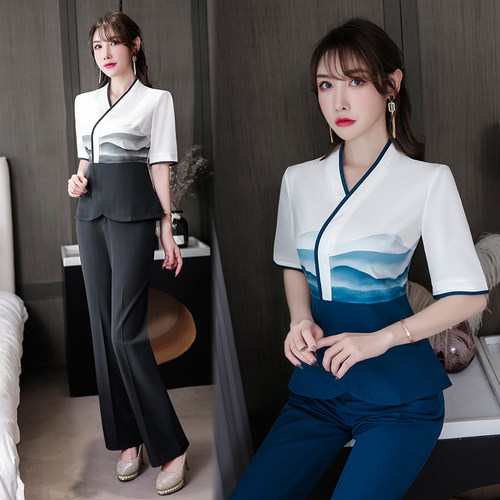 2020新款酒店桑拿服足浴技师工作服足疗沐足按摩空姐制服夏女套装