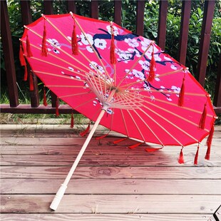 彼岸花汉服花伞油纸伞防雨实用古装女流苏纱伞古风拍照道具大红伞
