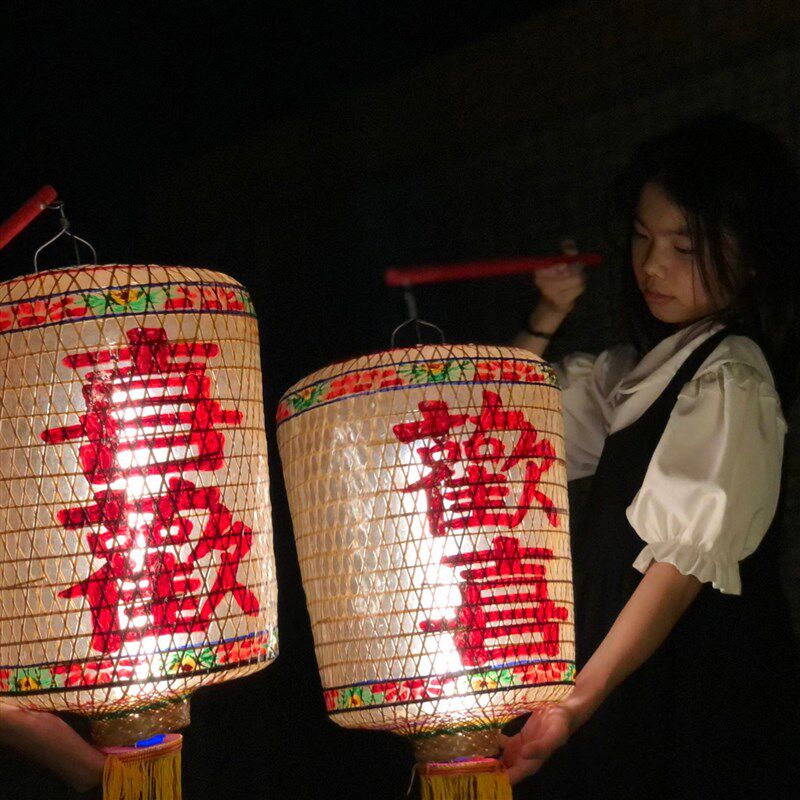潮汕传统竹编油纸手提灯笼发光节日姓氏创意古风复古装一文字定制