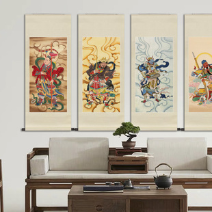 工笔人物国画四大元帅护法马赵温关水陆画新中式画轴卷轴画框挂画