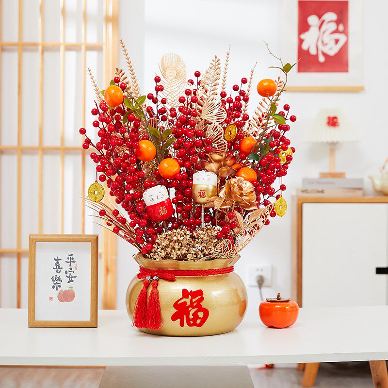 2025蛇年元旦过新年春节装饰福桶树摆件乔迁新居商场店铺桌面布置