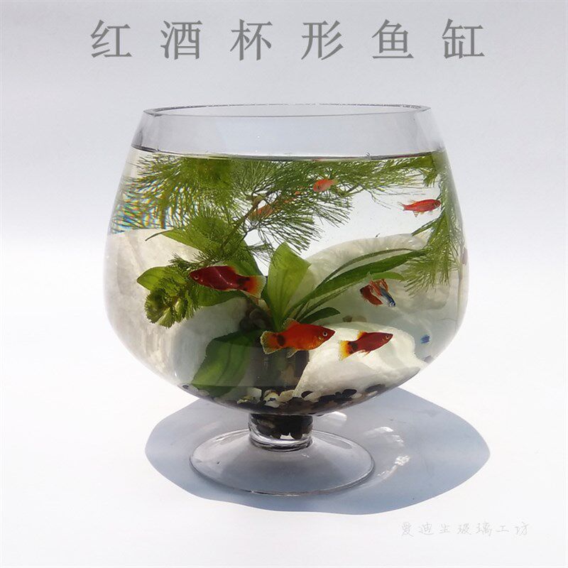红酒杯款玻璃鱼缸 大号高脚酒杯形鱼缸超白玻璃创意鱼缸水培花瓶