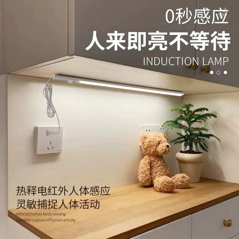 220v插电式接线款人体感应灯带无线自粘橱柜衣柜餐边酒柜led灯条图片