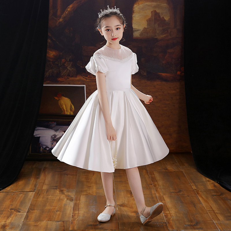 儿童礼服公主裙女童生日白色小女孩花童婚纱主持人钢琴演出服夏季