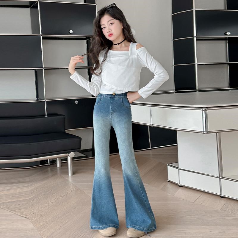 女童微喇叭牛仔裤春秋季2025新款洋气女大童裤子春装女孩长裤弹力