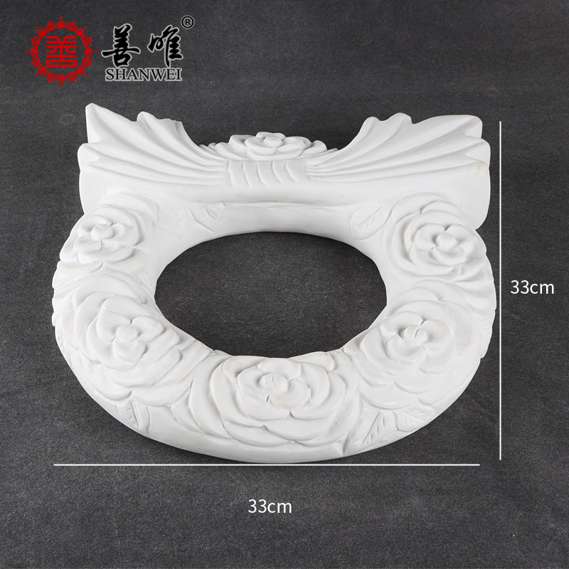 石雕花环石材雕刻天然墓碑墓地碑盖装饰手工雕刻汉白玉精品花圈