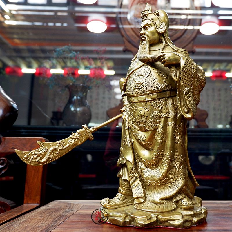 纯铜关公像武财神关二爷大刃摆件镇宅大号供奉神像店铺客厅办公室