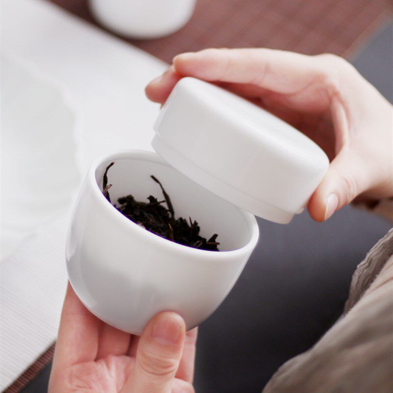白瓷茶叶罐小号 陶瓷迷你茶罐子 便携式旅行茶盒玉泥普洱存储茶仓