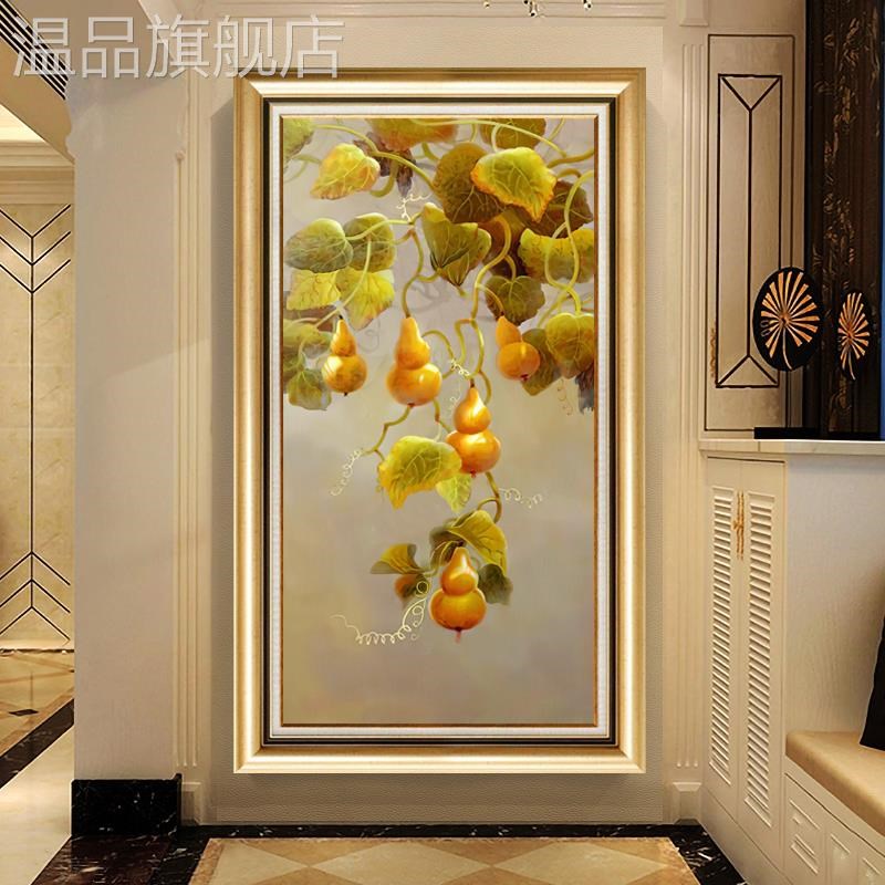 新款美式入户玄关装饰画欧式走廊过道葫芦客厅背景墙壁画五福临门