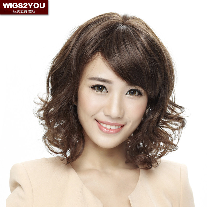 wigs2you高端假发 女士真人发丝短卷发套 修脸中长卷发梨花头真发