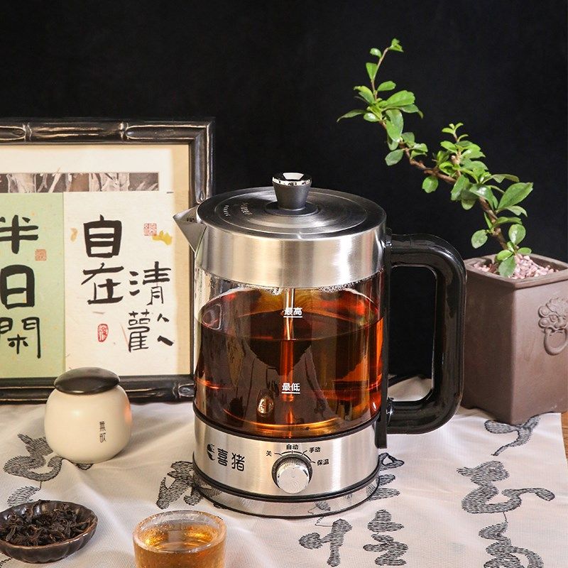 HAPIG/喜猪煮茶器蒸茶壶双滤网蒸泡一体玻璃保温家用办公煎药养生