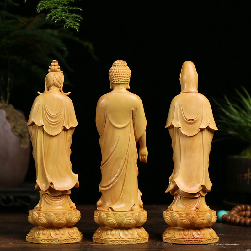 小叶黄杨木佛像摆件装饰供奉大势至阿弥陀佛观音菩萨木雕西方三圣