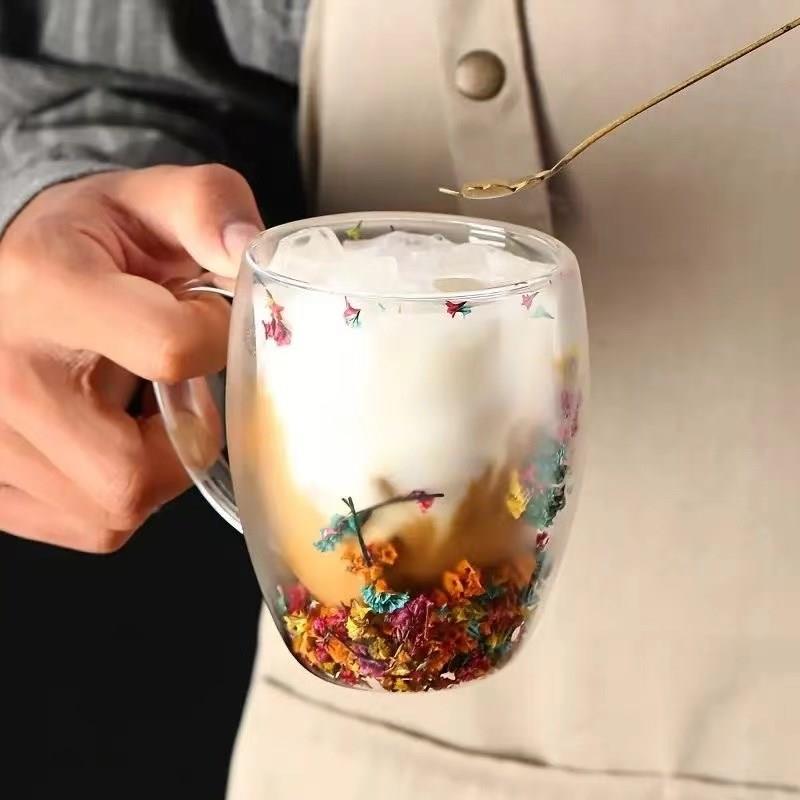双层隔热玻璃杯带把咖啡杯茶杯家用牛奶杯挂耳咖啡杯花茶果汁水杯