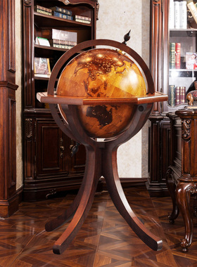 博通 50CM立体浮雕实木地球仪 宾馆酒店客厅大堂落地摆件家居礼品