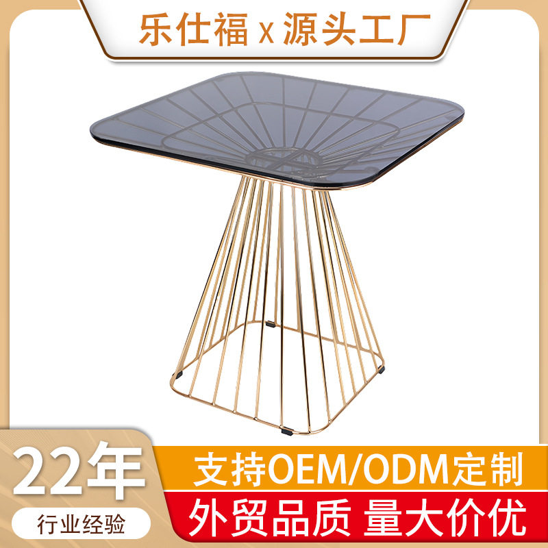 意式简约轻奢餐桌钢化玻璃家用高级感方桌洽谈桌铁线金属方形
