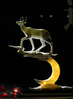 陶瓷招财鹿摆件 新中式家居客厅博古架酒柜电视柜装饰艺术工艺品