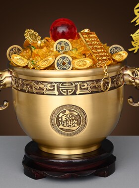 黄铜象鼻缸摆件财缸家用客厅聚宝盆铜米缸存钱罐铜百福缸招聚米缸