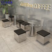 工业风咖啡厅靠墙卡座沙发奶茶甜品店不锈钢桌椅无靠背长条凳定制