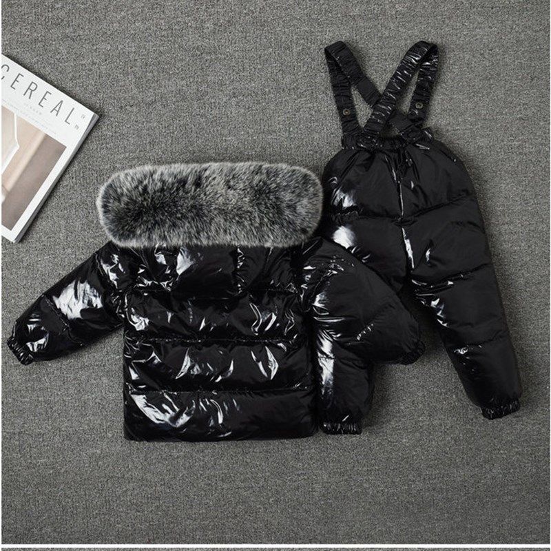 冬季新款儿童羽绒服套装宝宝婴儿背带裤套装男童女童貉子毛滑雪服