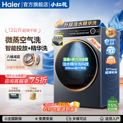 海尔小红花12公斤大容量家用全自动洗烘一体滚筒洗衣机旗舰店659H